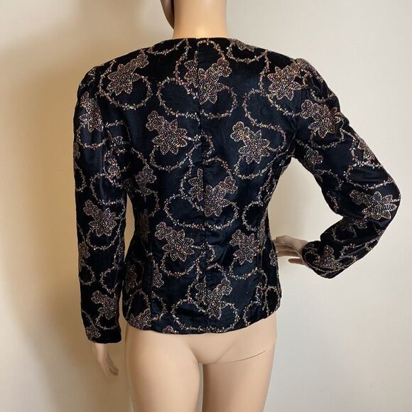 ❤️Last Chance Y2K R&K Evening Vintage Velour Black Beaded Dress Jacket Size PS - Picture 5 of 9